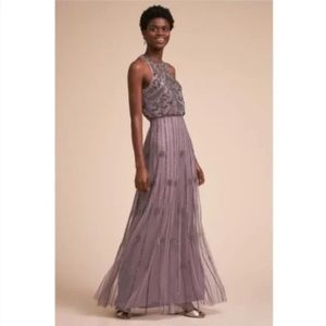 BHLDN x Anthropologie Amada 6 Lavender Beaded Embellished Blouson Maxi Gown